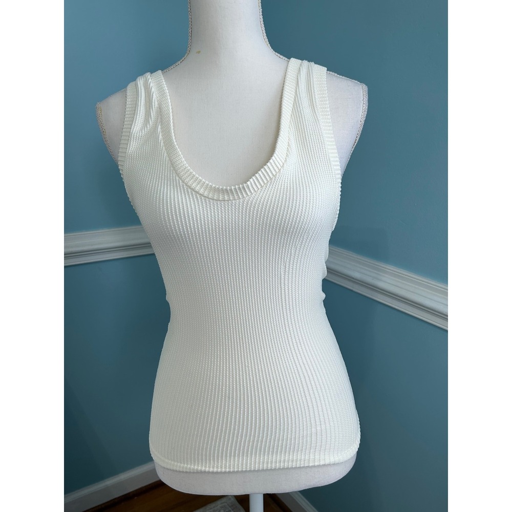 Intimately Free People Ribbed V-Neck Tank Top Ivory Cream Large Sleeveless Base